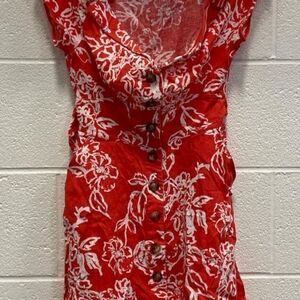 Free People Red White Floral‎ Button Front Mini Dress Size 0